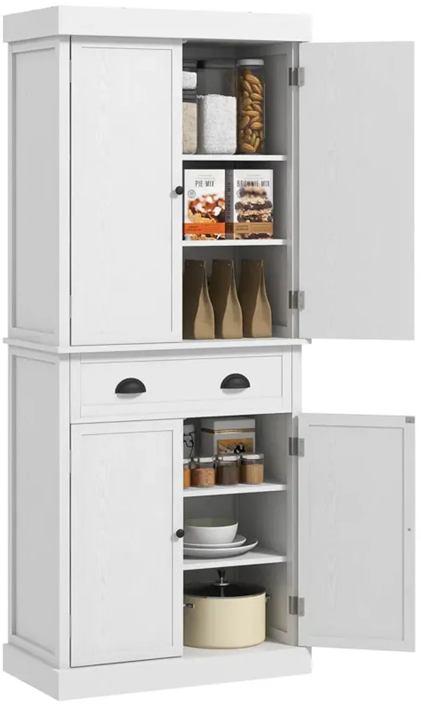 72" H Colonial Kitchen Pantry Freestanding Storage Cabinet White