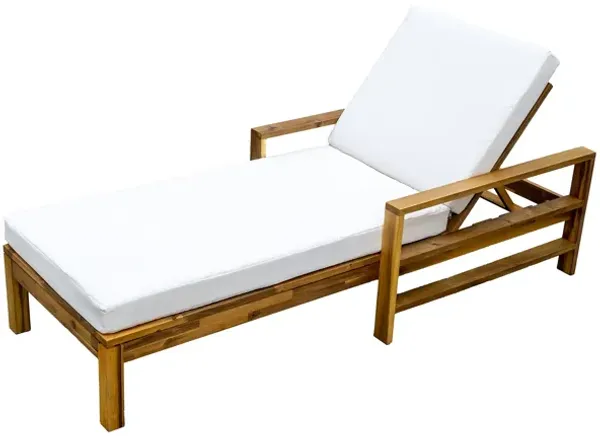 Merax Acacia Wood Outdoor Lounge Chair with Adjustable Backrest
