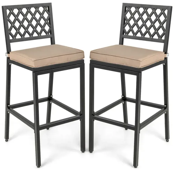 Set of 2 Patio Bar Chairs with Detachable Cushion and Footrest