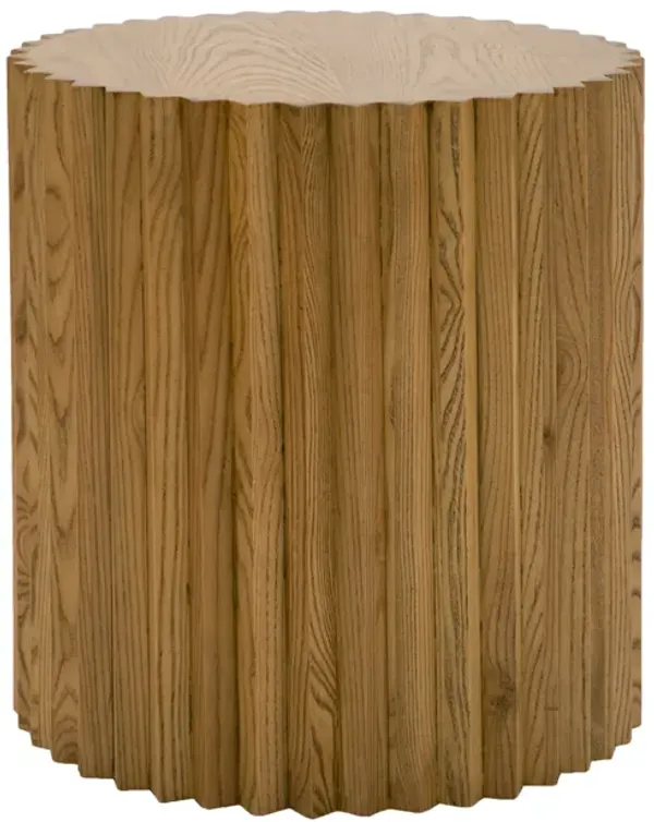 Cid Eliott 20 Inch Side End Table, Round, Walnut Brown Solid Poplar Wood - Benzara