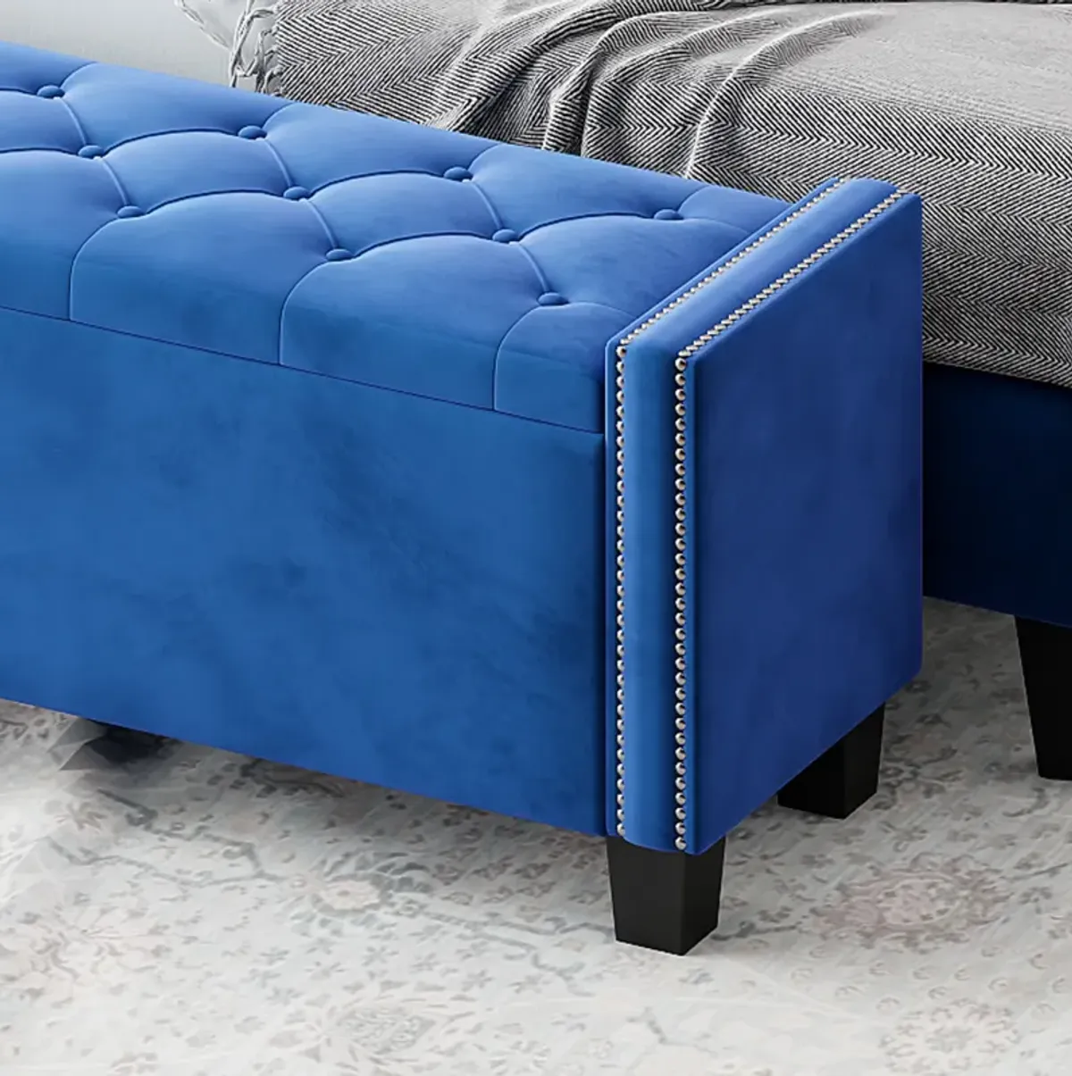 Upholstered Velvet Storage Bench with Rivet Design for Bedroom or Entryway