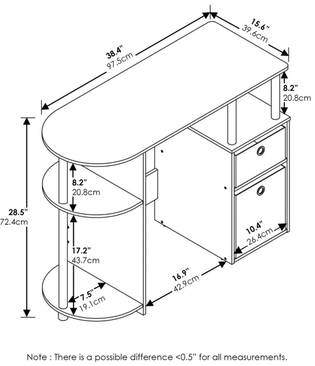 Furinno Furinno JAYA Simplistic Computer Study Desk with Bin Drawers  White Oak  Stainless Steel Tubes