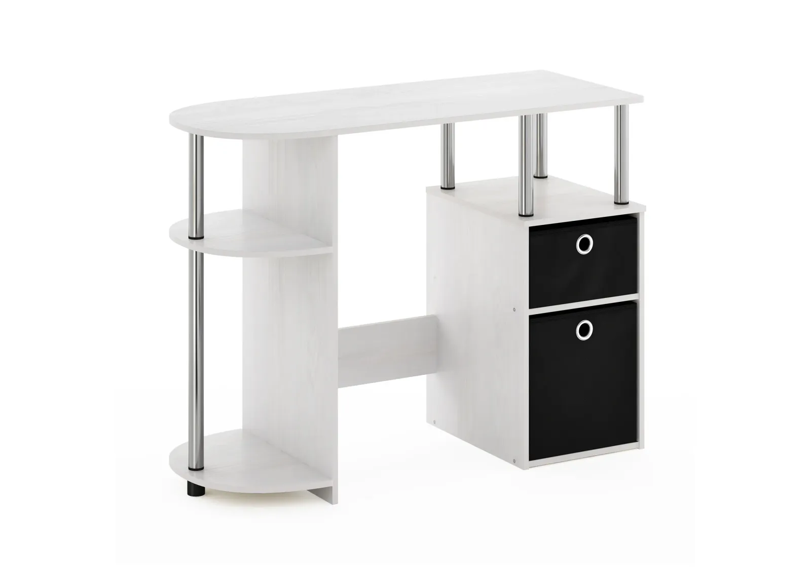 Furinno Furinno JAYA Simplistic Computer Study Desk with Bin Drawers  White Oak  Stainless Steel Tubes