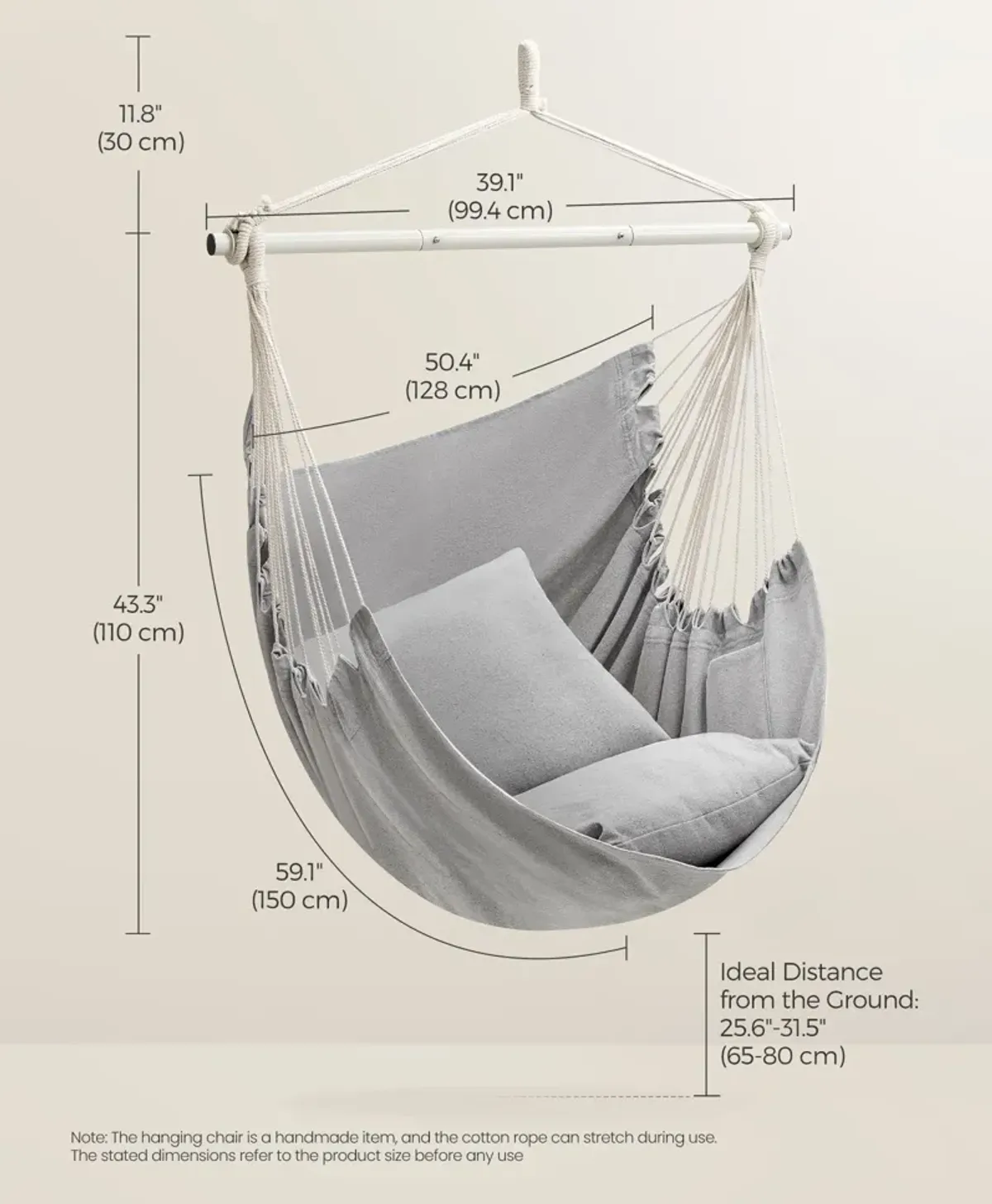 Hanging Hammock Chair with 2 Cushions for Indoor/Outdoor Relaxation