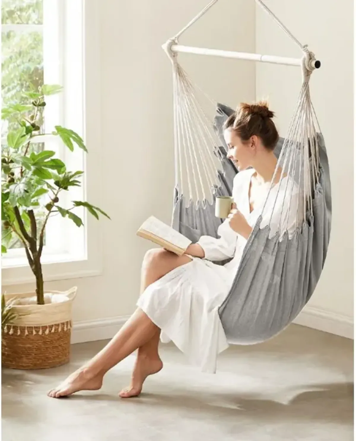 Hanging Hammock Chair with 2 Cushions for Indoor/Outdoor Relaxation