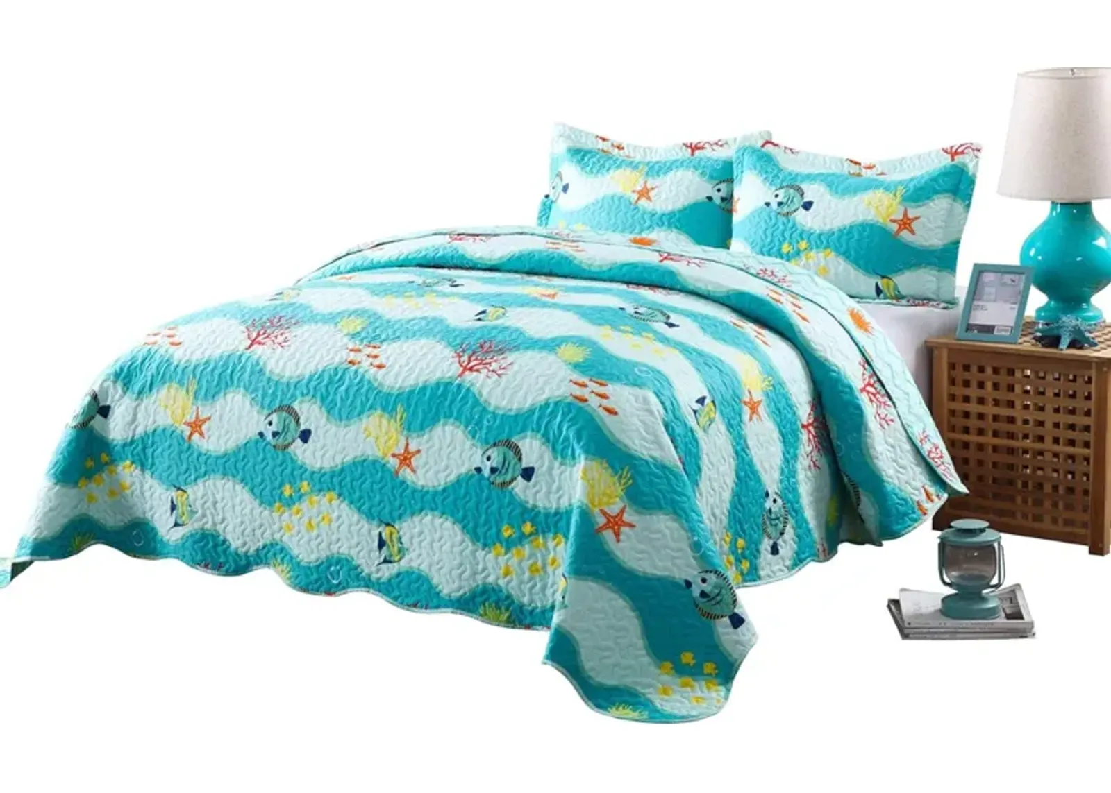 MarCielo Kids Beach Quilt Bedspread Set For Teens Girls Boys.