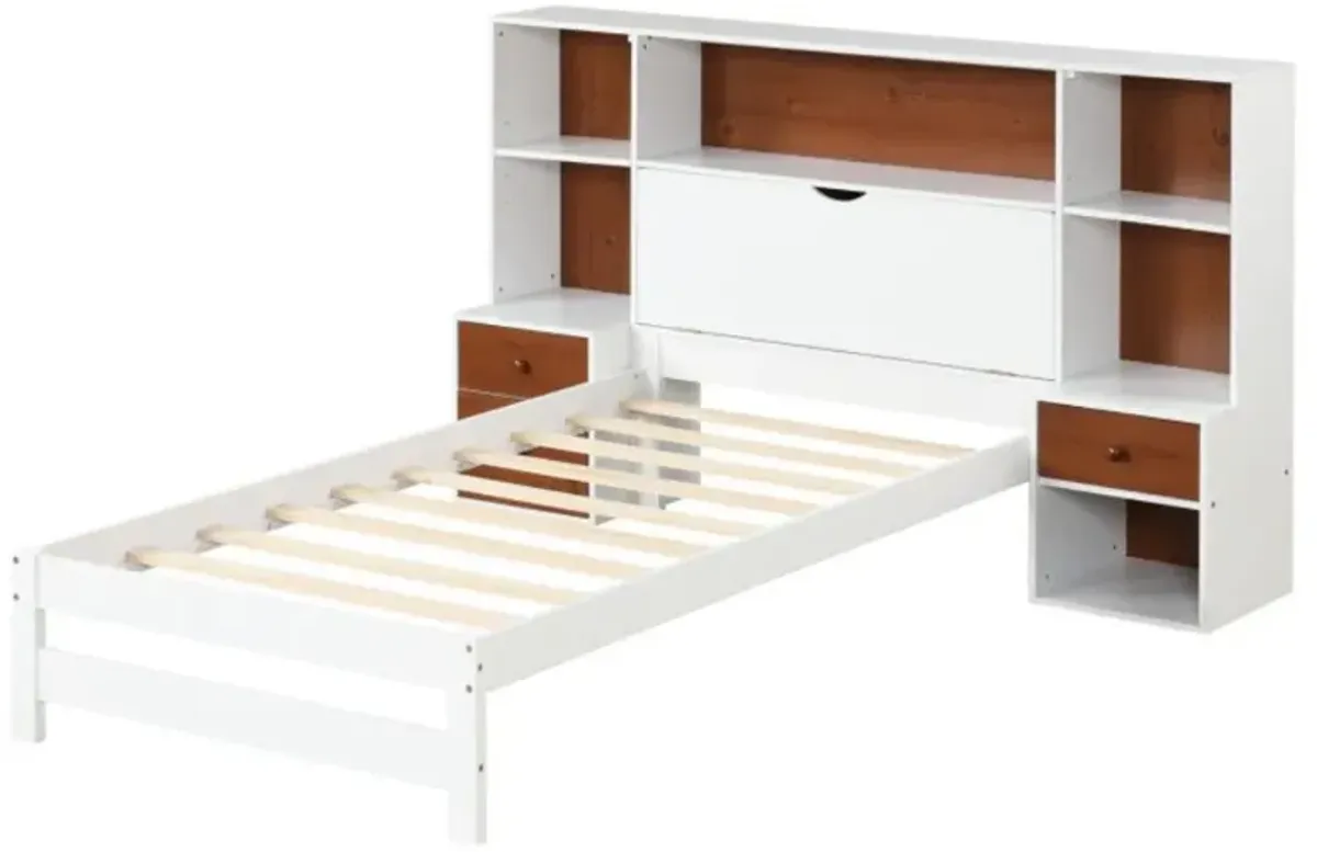 Bed Frame with Storage Headboard and Nightstands-Twin Size