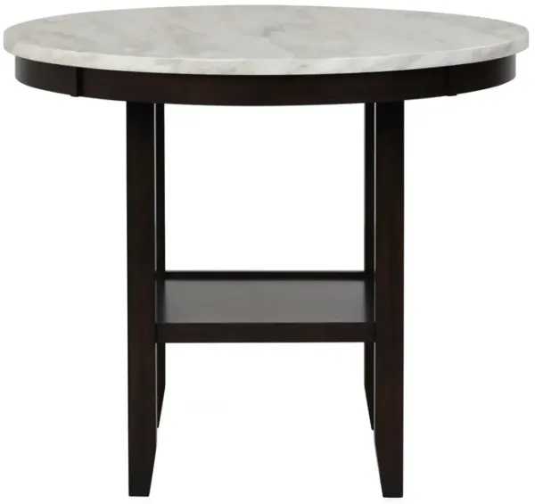 Kate 42 Inch Round Counter Table, Faux Marble Top, White, Espresso-Benzara