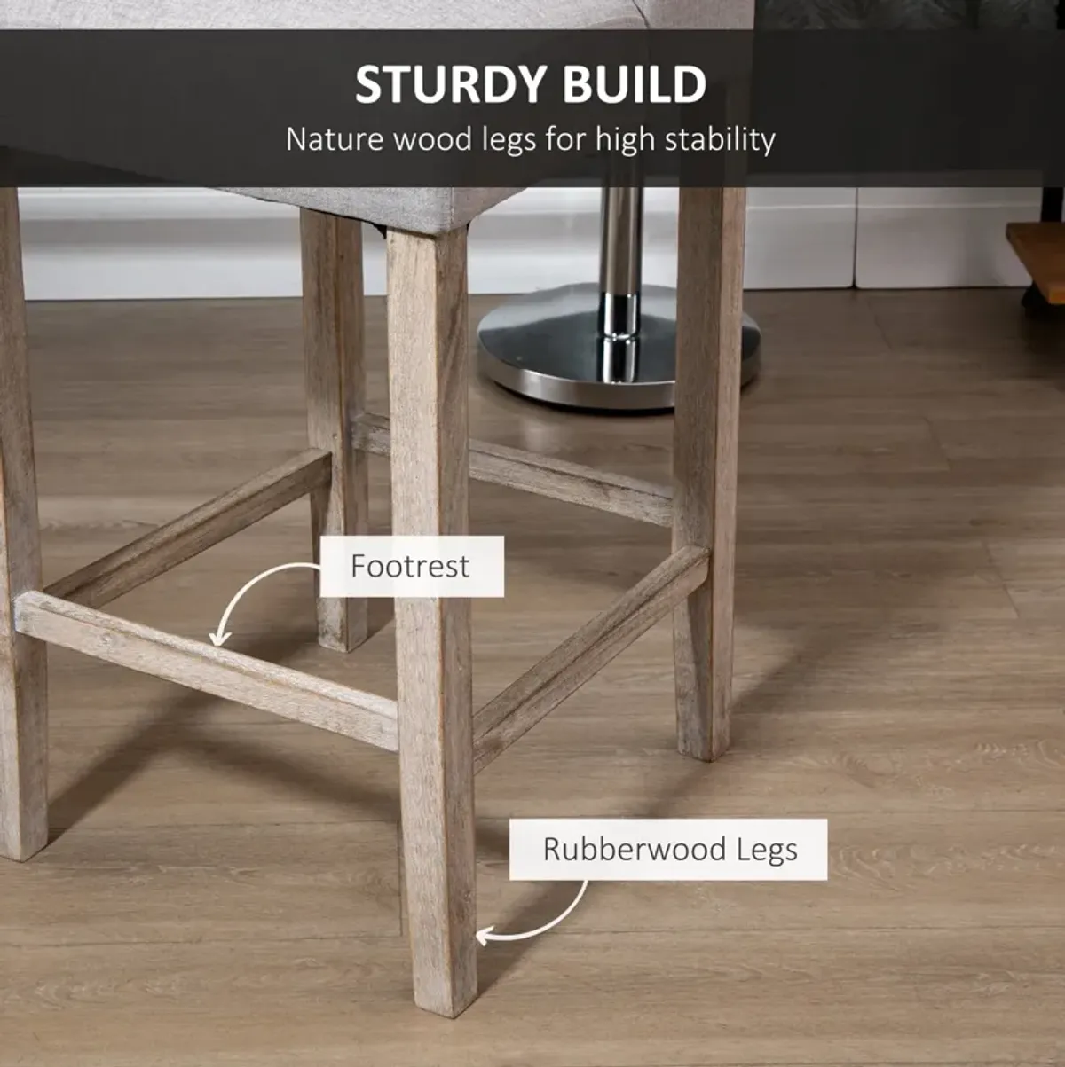 Classic Gray Bar Seats: Linen-Touch Tufted Stools with Back Support