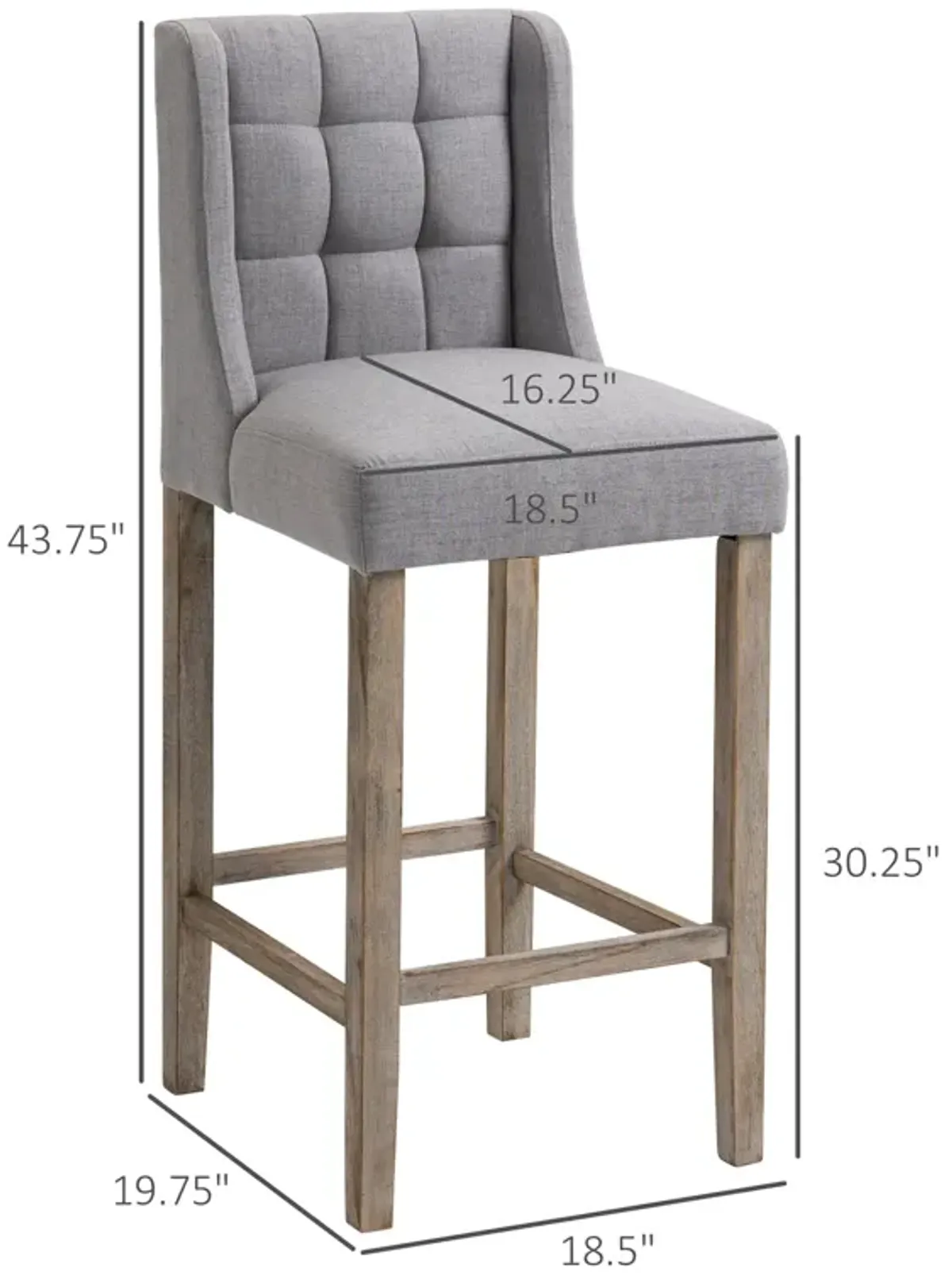 Classic Gray Bar Seats: Linen-Touch Tufted Stools with Back Support