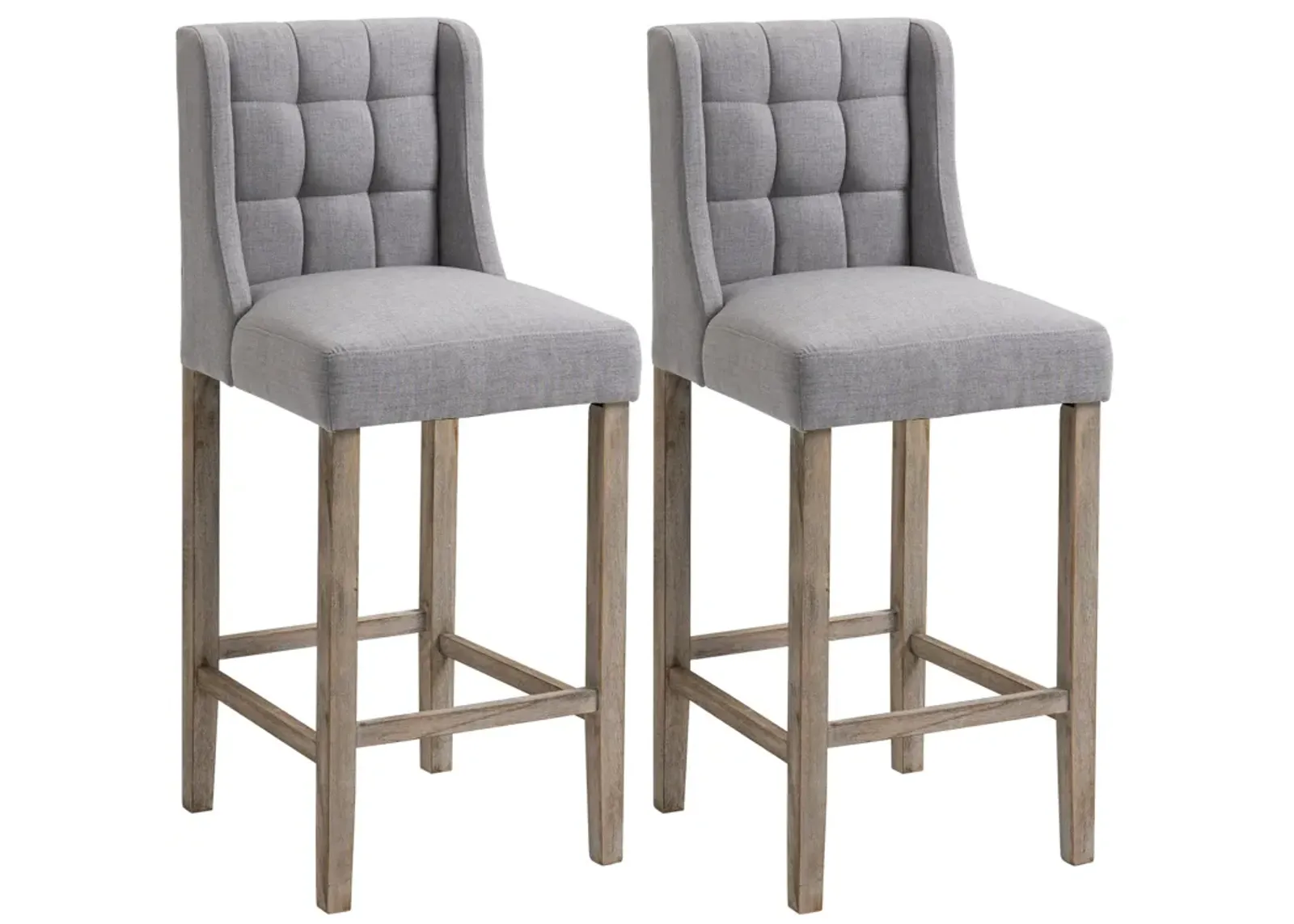 Classic Gray Bar Seats: Linen-Touch Tufted Stools with Back Support