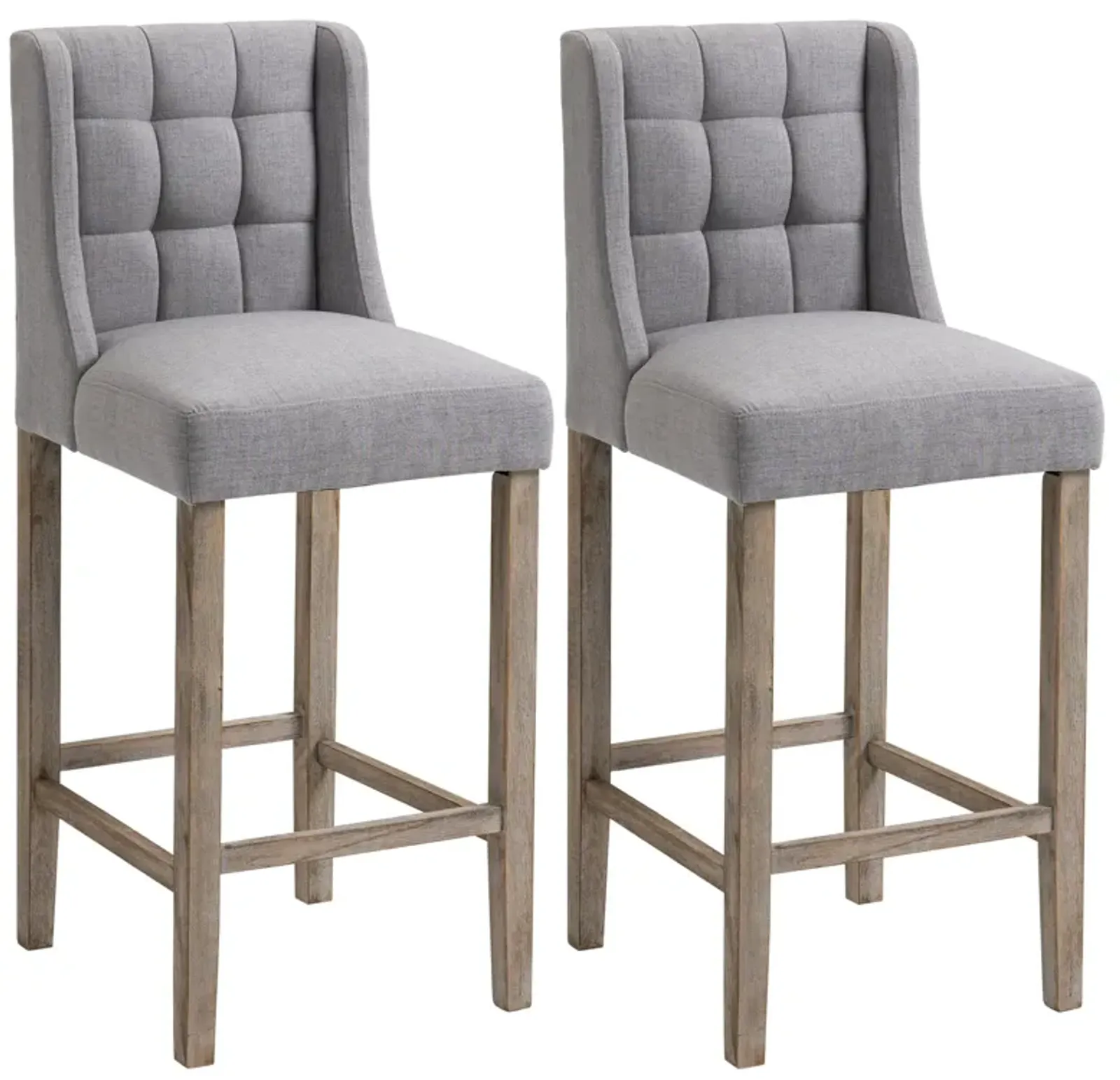 Classic Gray Bar Seats: Linen-Touch Tufted Stools with Back Support