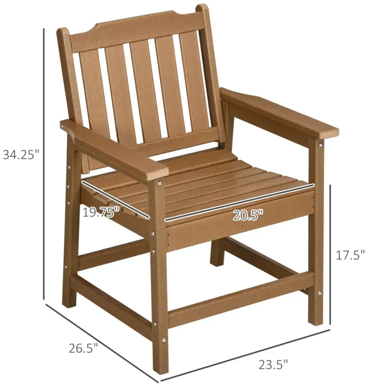 Outsunny All-Weather Patio Chair, HDPE Patio Dining Chair, Heavy Duty Wood-Like Outdoor Furniture for Garden, Backyard, Deck, Porch, Lawn, Brown