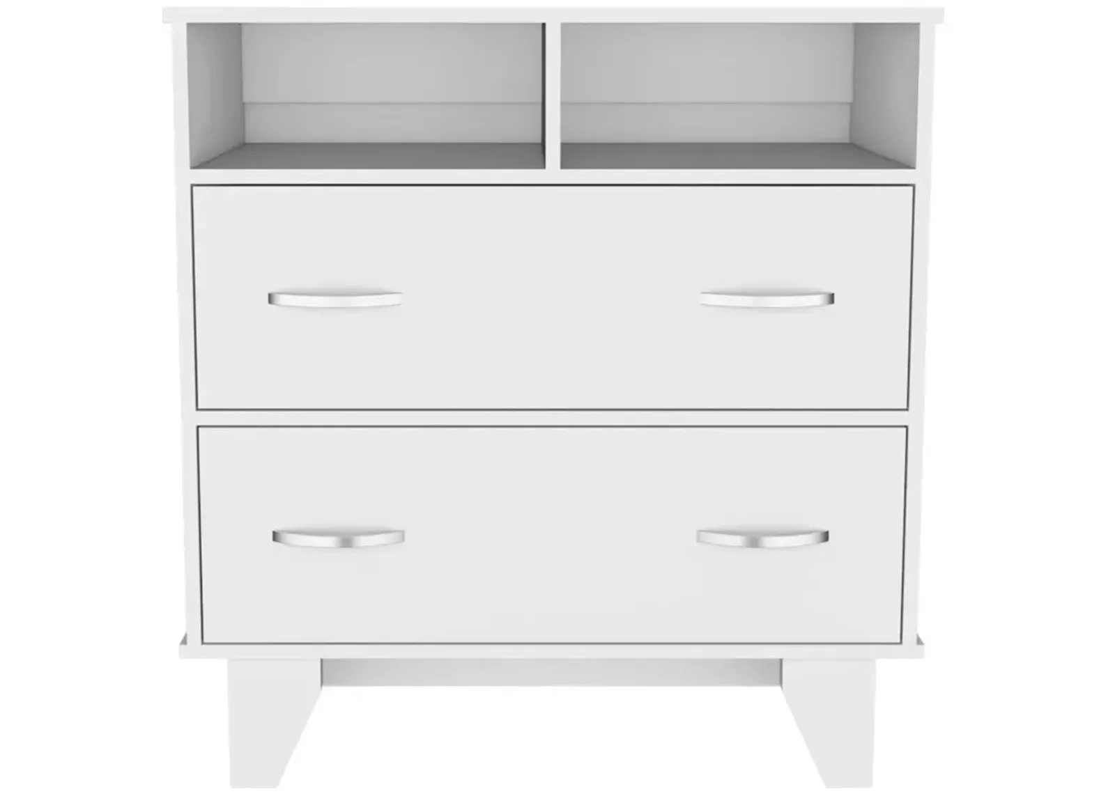 DEPOT E-SHOP Stamford Two Drawer Dresser, Four Legs, Two Open Shelves, Countertop-White, For Living Room