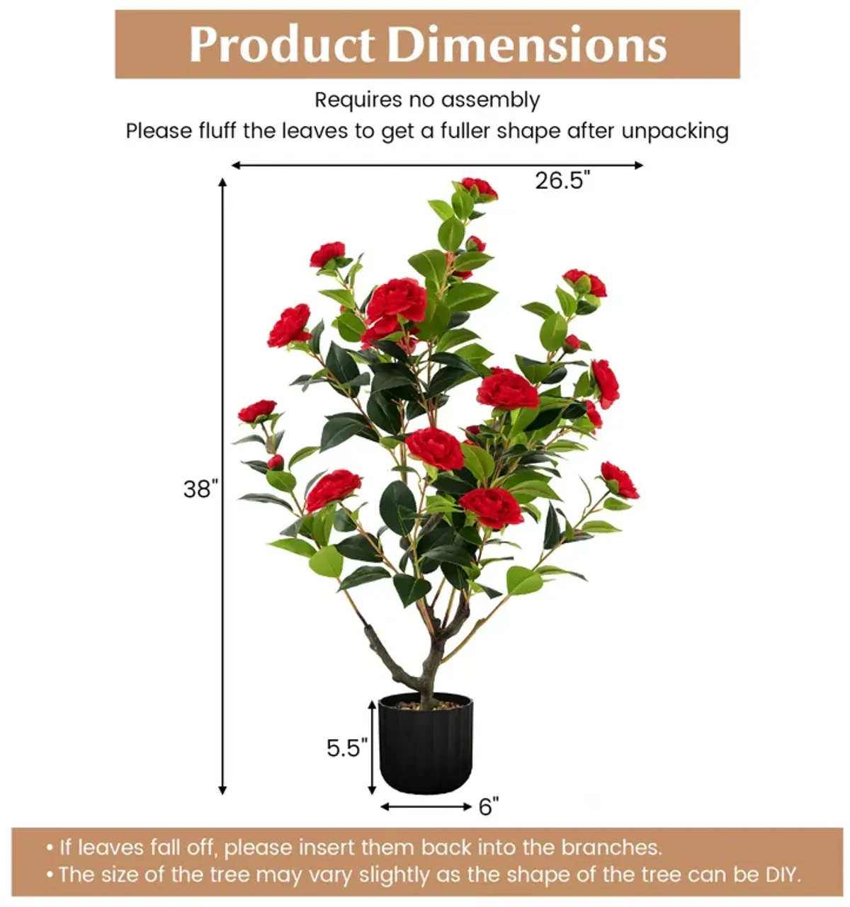 38 Inch Artificial Camellia Tree Faux Flower Plant in Cement Pot 2 Pack