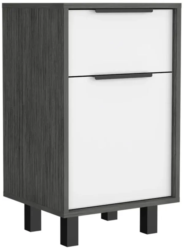 Compact Bedside Table with 1 Drawer and Storage Shelf – Faux Wood Finish