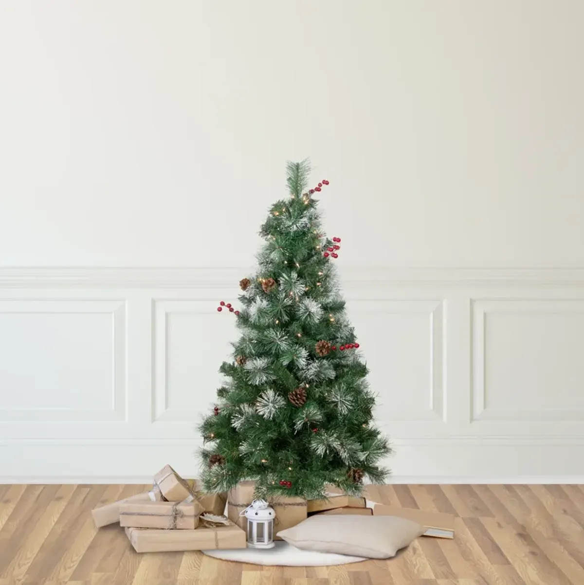 4' Pre-Lit Frosted Carolina Berry Spruce Artificial Christmas Tree  Clear Lights