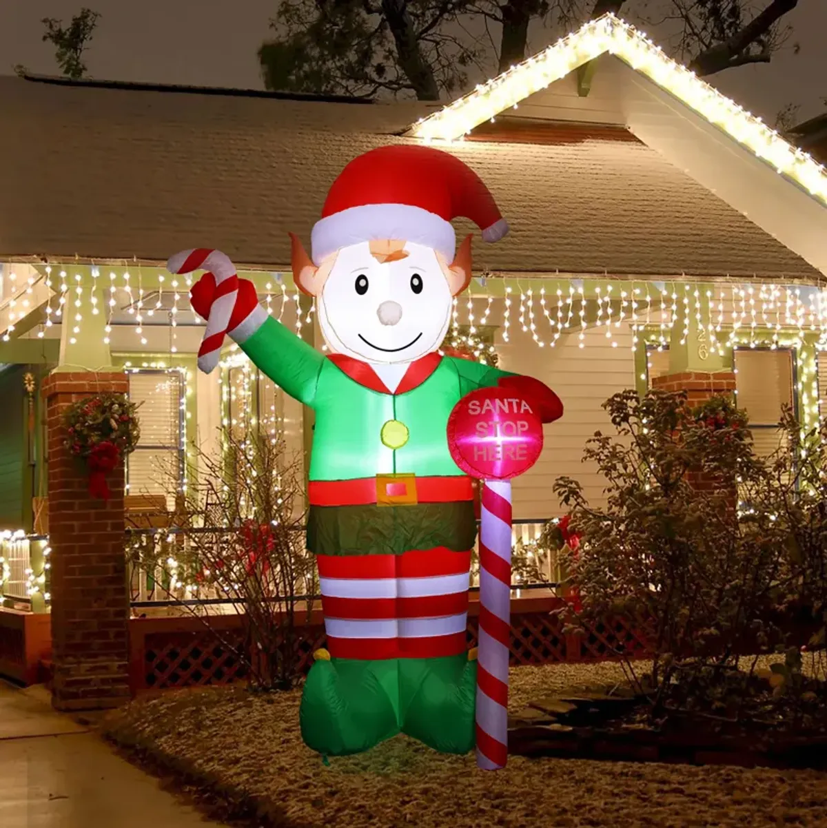 LuxenHome 8.5Ft Elf Holiday Inflatable Yard Decoration with LED Lights