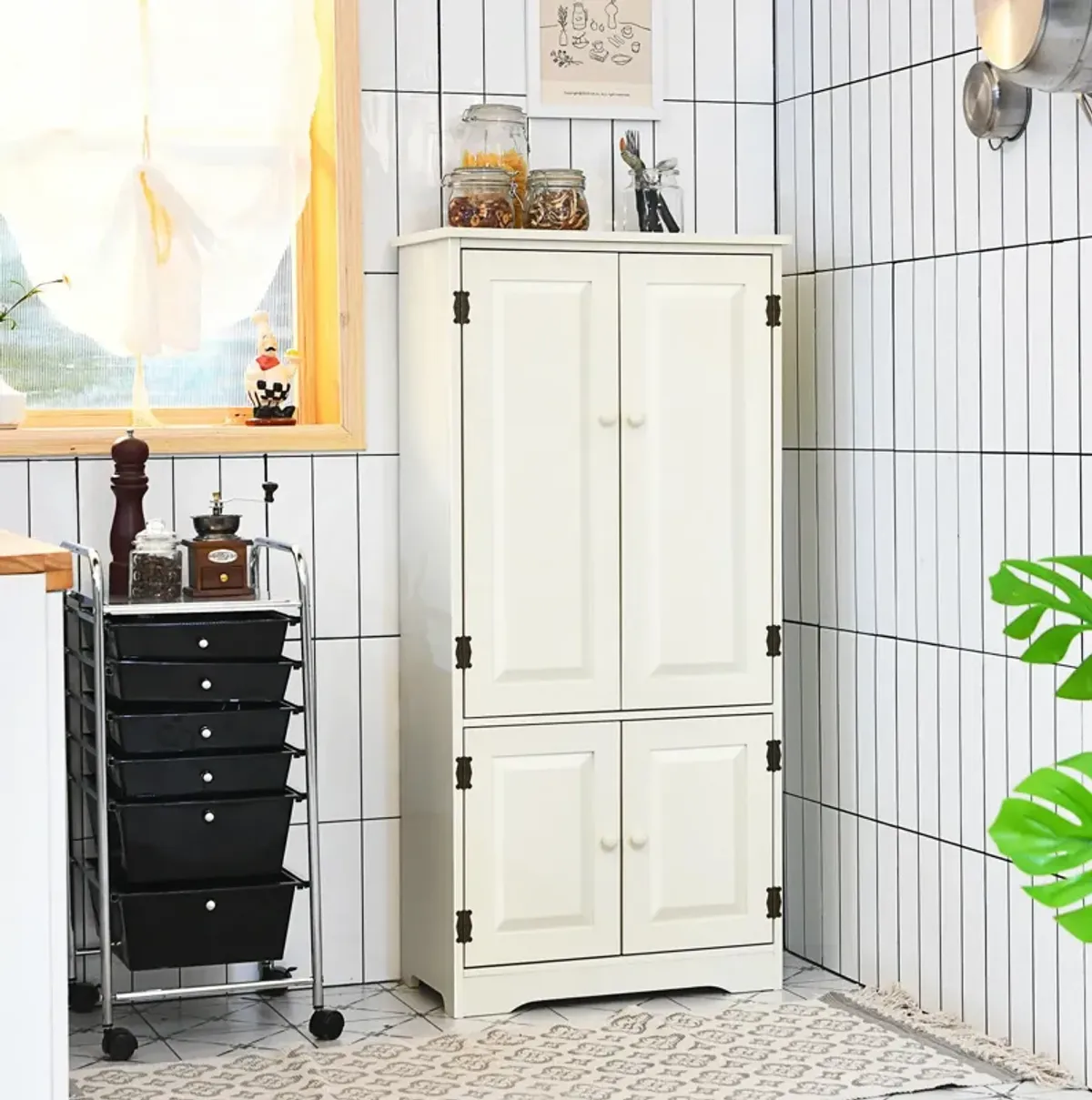 Accent Floor Storage Cabinet with Adjustable Shelves Antique 2-Door-White