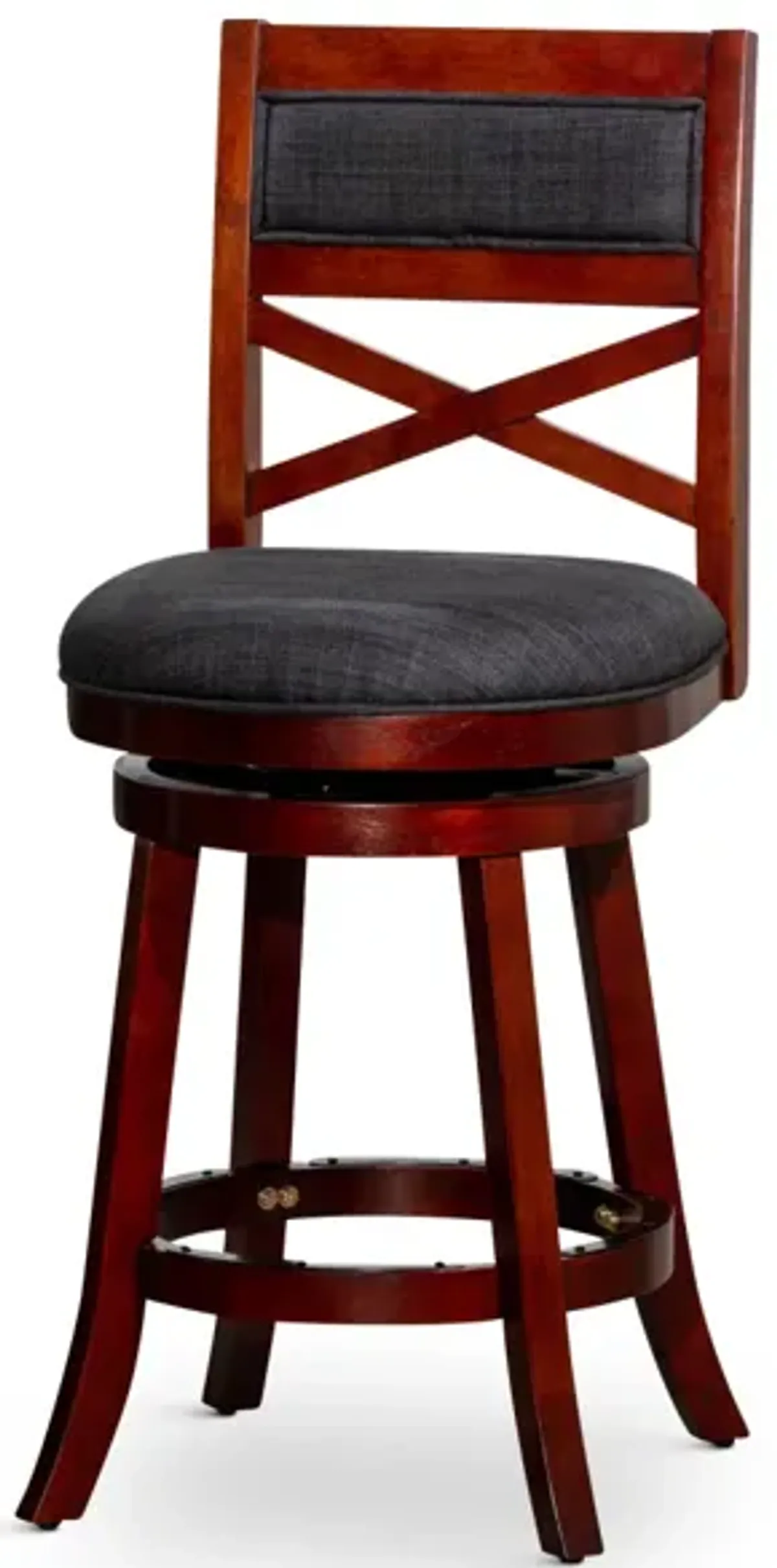 24" Counter Height X-Back Swivel Stool, Cherry Finish, Charcoal Fabric Seat