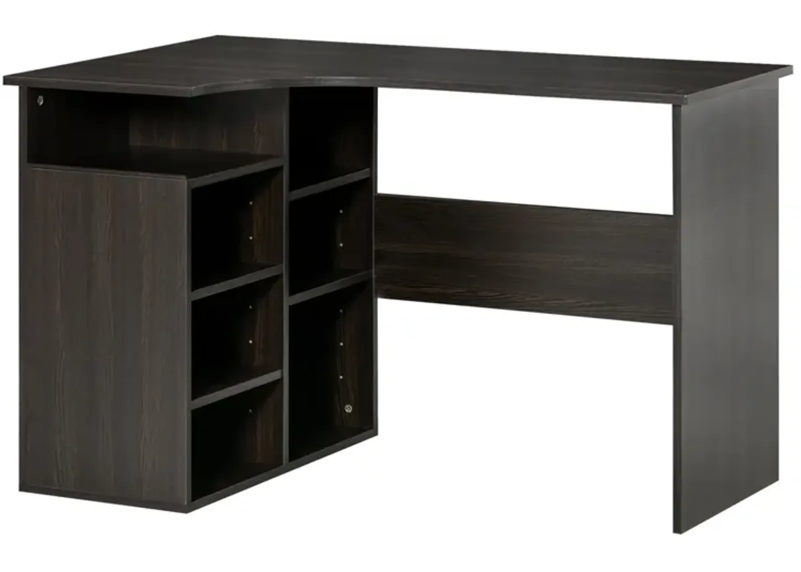 Black Wood Home Office: L-Shaped Corner Desk with Storage Shelf