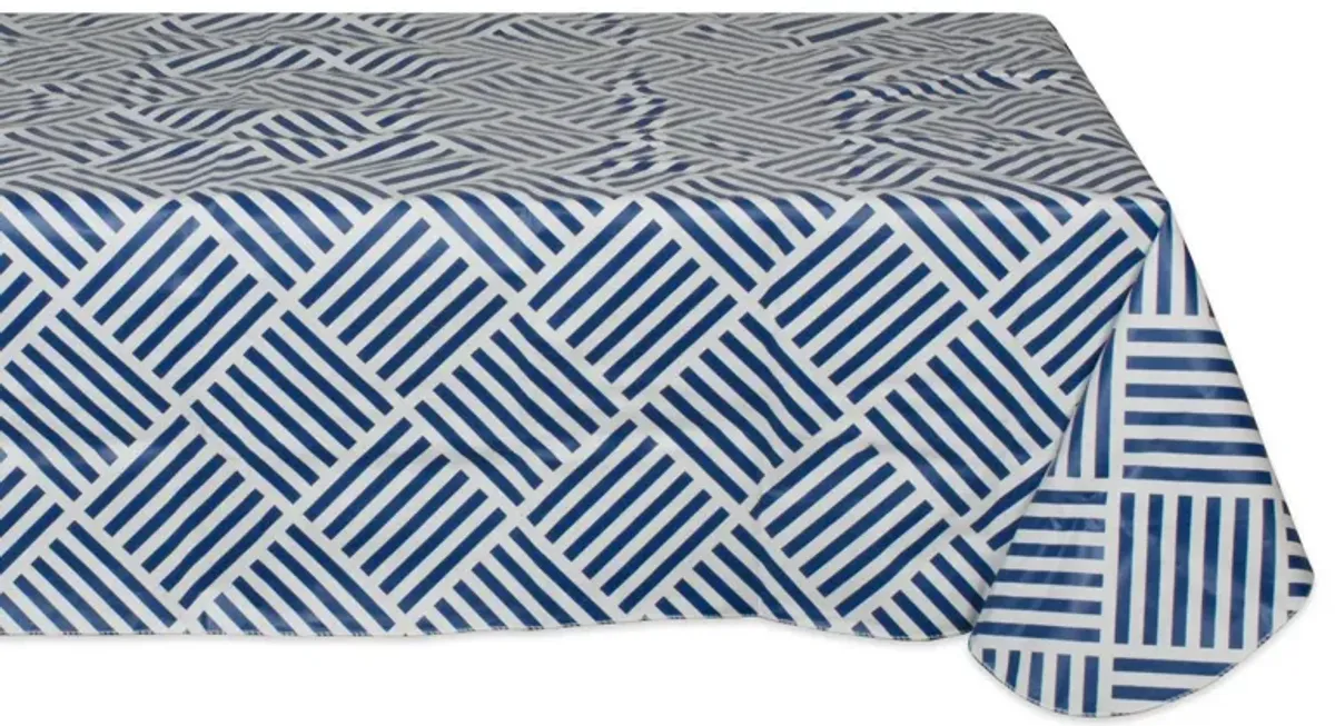 84" White and Navy Blue Grid Rectangular Tablecloth