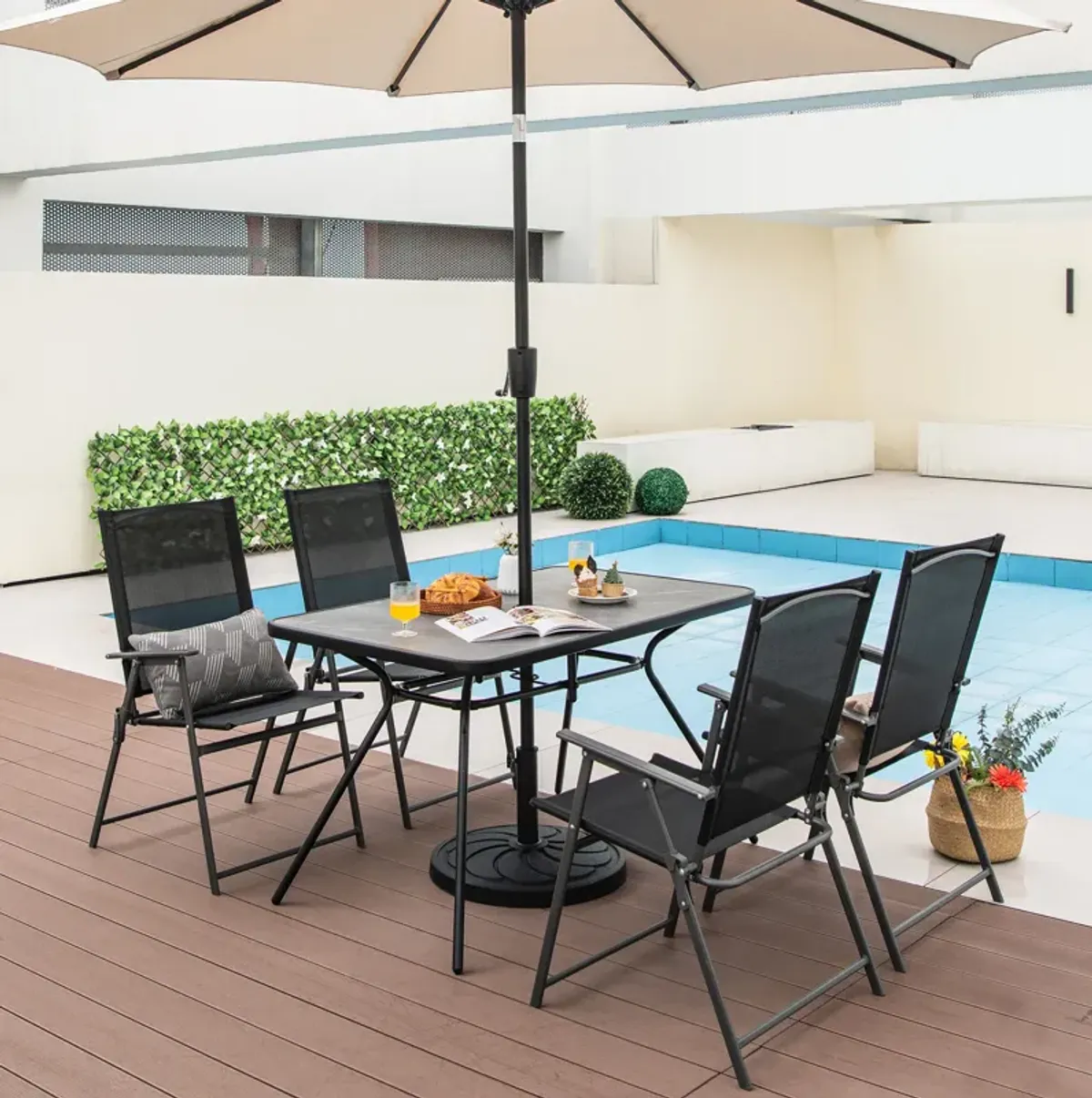 49 Inch Patio Rectangle Dining Table with Umbrella Hole