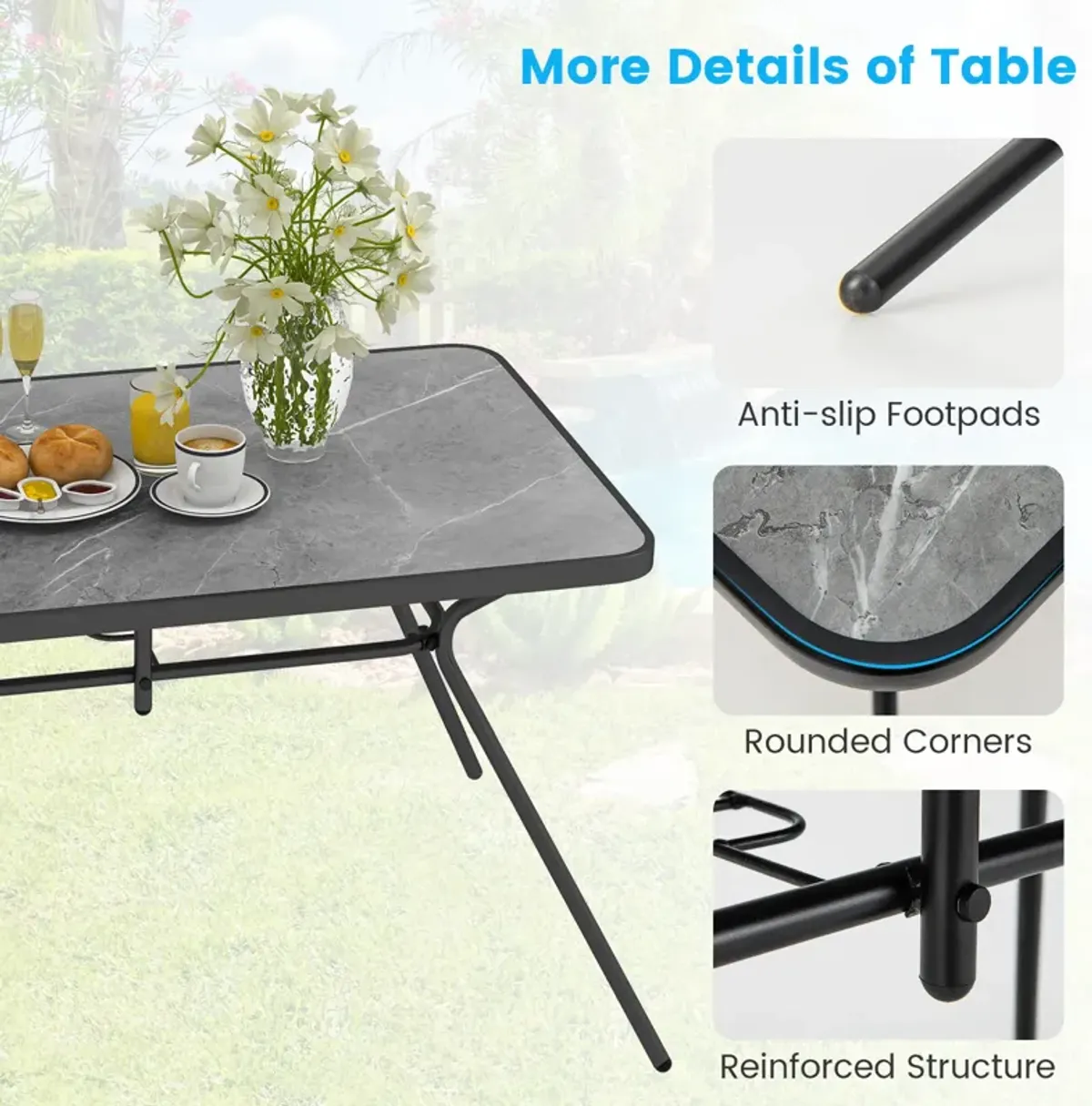 49 Inch Patio Rectangle Dining Table with Umbrella Hole