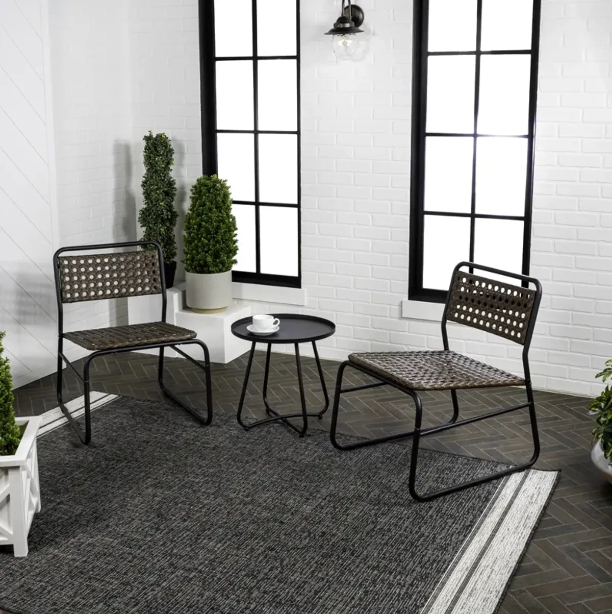 Freja 3-Piece Mid-Century Modern Faux Rattan Conversation Outdoor Patio Set