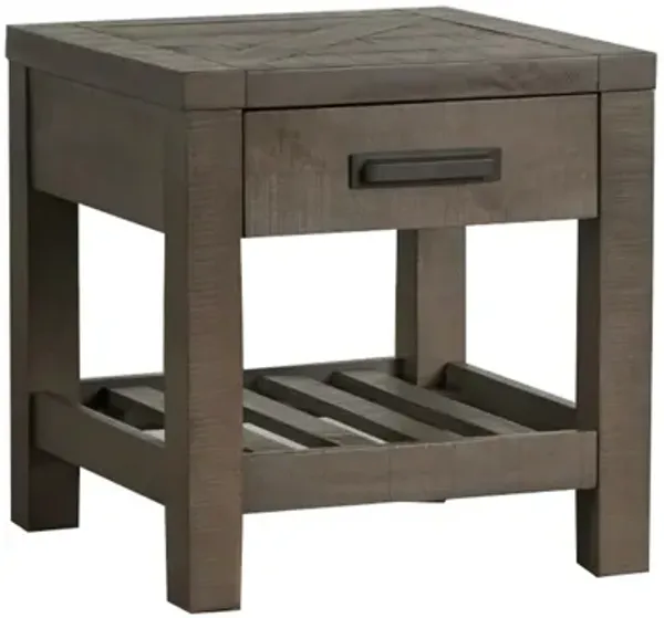 Benjara Tarn 23 Inch Side End Table, 1 Drawer, 1 Shelf, Grain Details, Gray Wood