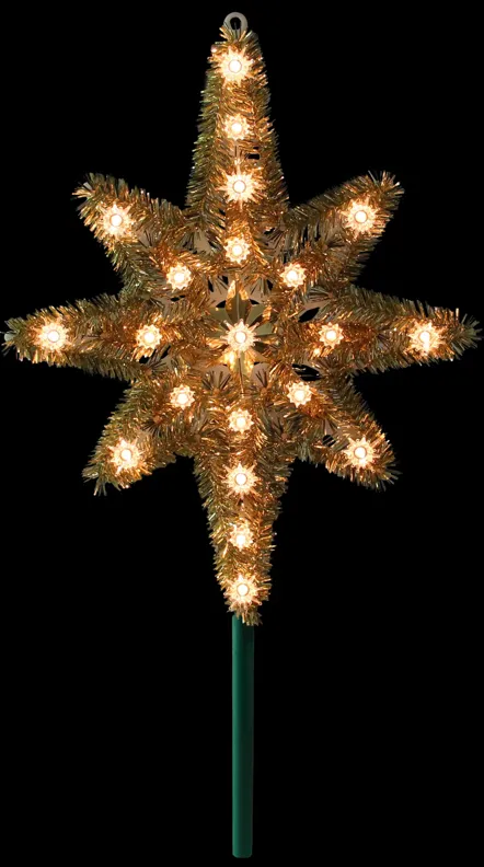 21" Gold Lighted Star of Bethlehem Christmas Tree Topper - Clear Lights