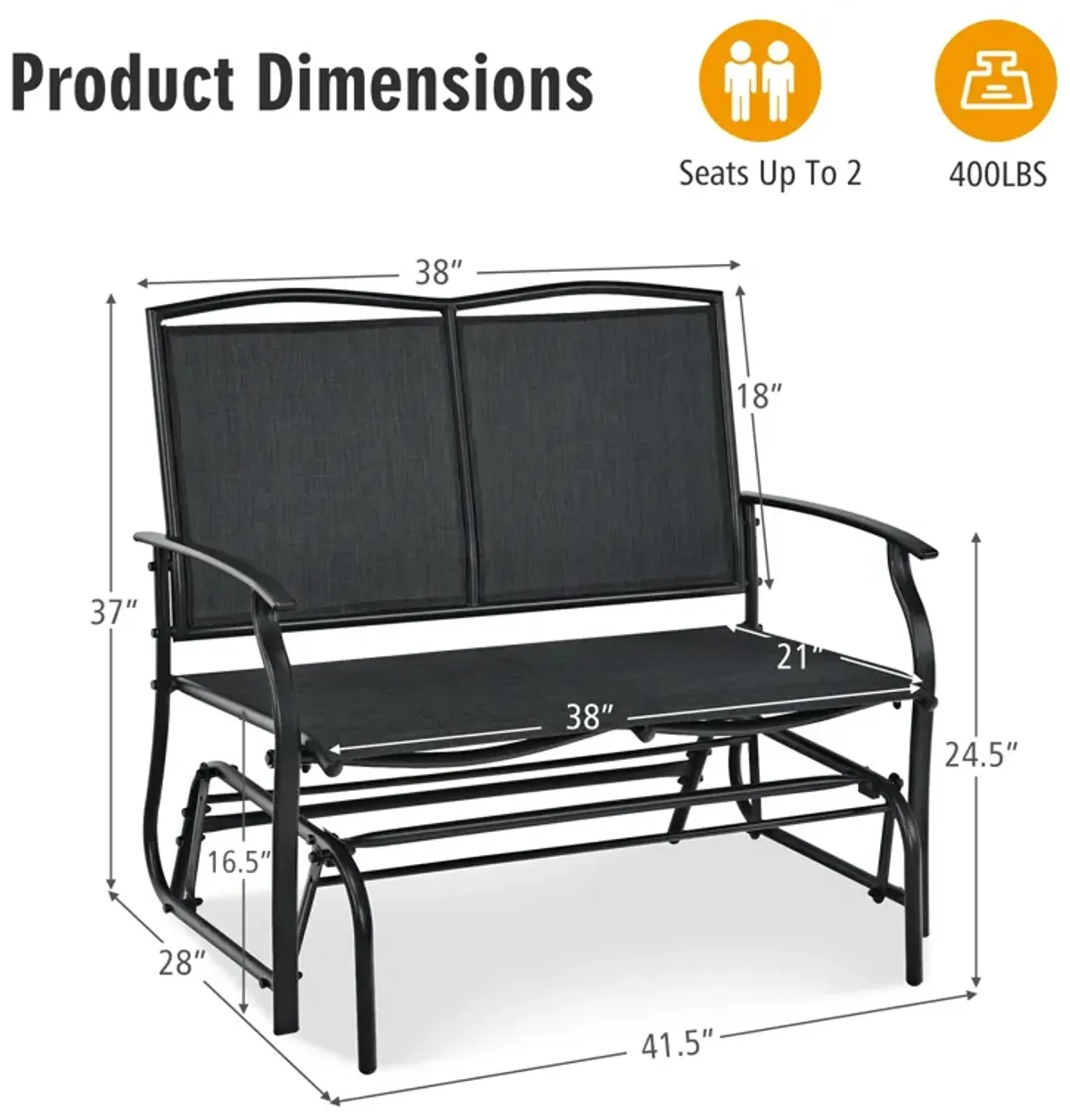 Iron Patio Rocking Chair for Outdoor Backyard and Lawn