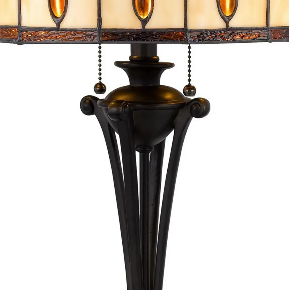 Xia 26 Inch Tiffany Style Vintage Table Lamp, Glass Shade, Antique Bronze-Benzara