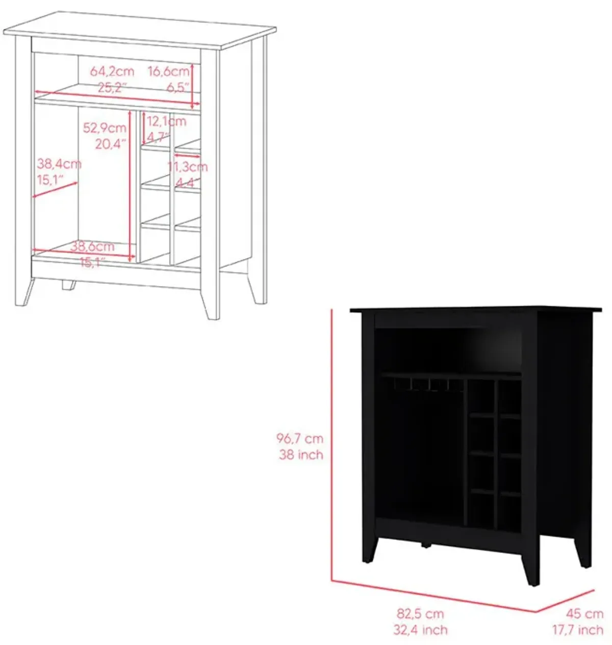 Bar Cabinet Castle, Living Room, Black