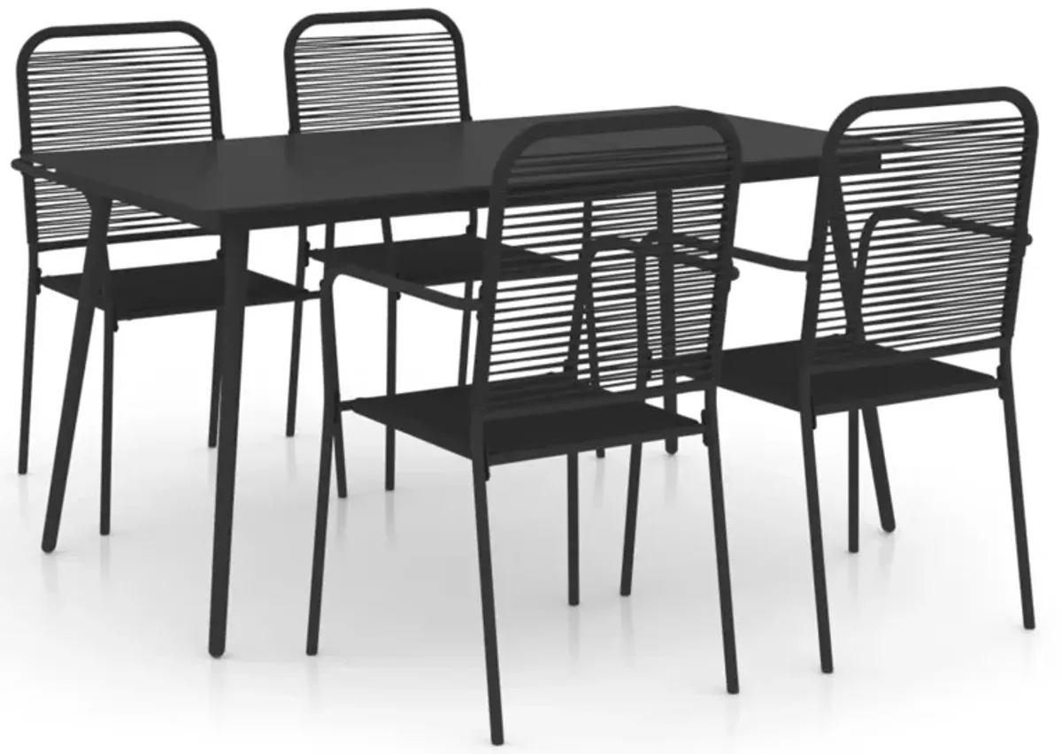 vidaXL 5 Piece Garden Dining Set Cotton Rope and Steel Black