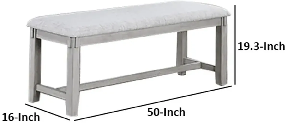 Peter 50 Inch Dining Bench, Fabric Upholstery, Cushioned, Driftwood Gray - Benzara