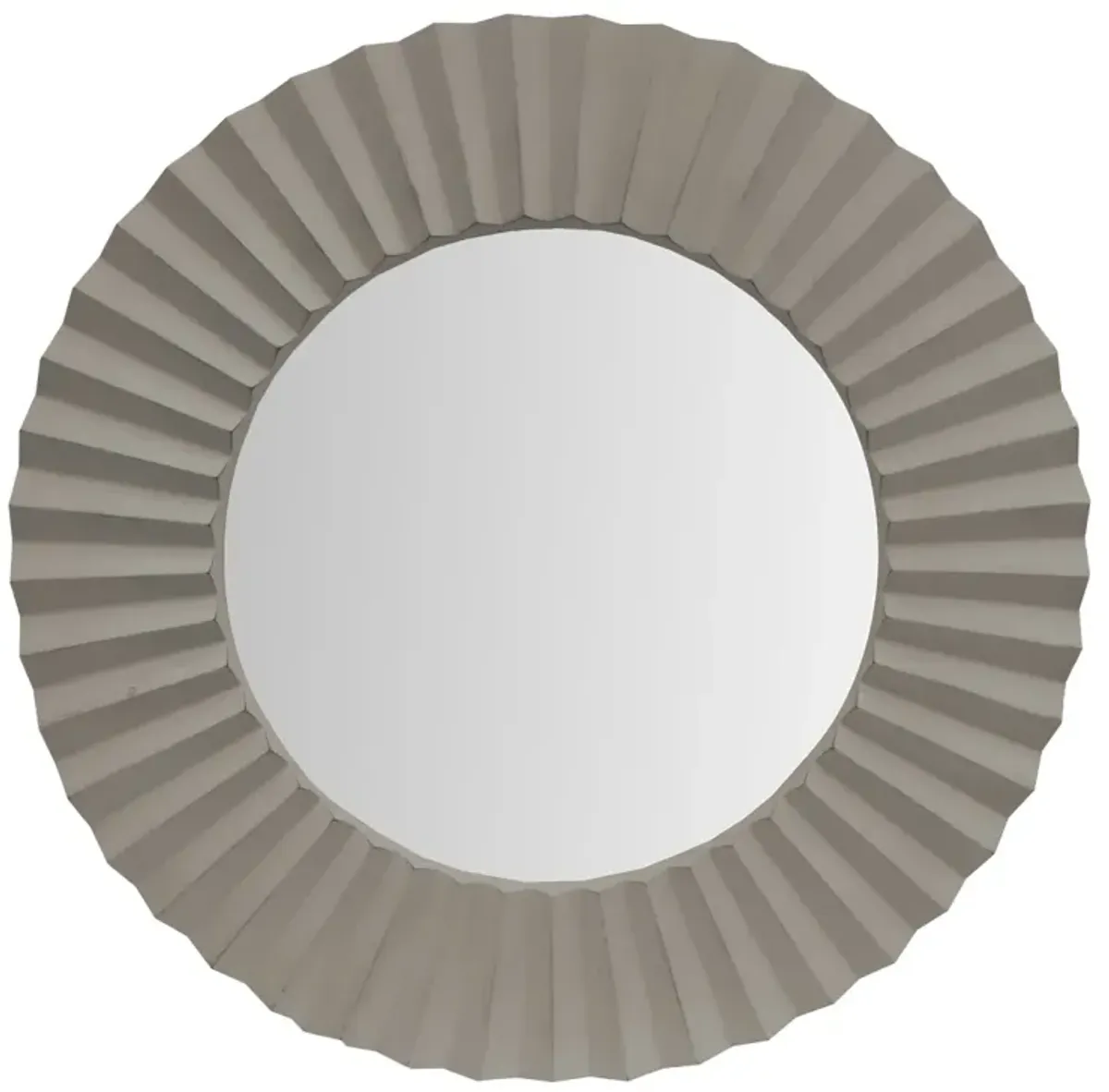 32 Inch Round Beveled Floating Wall Mirror With Corrugated Design Wooden Frame