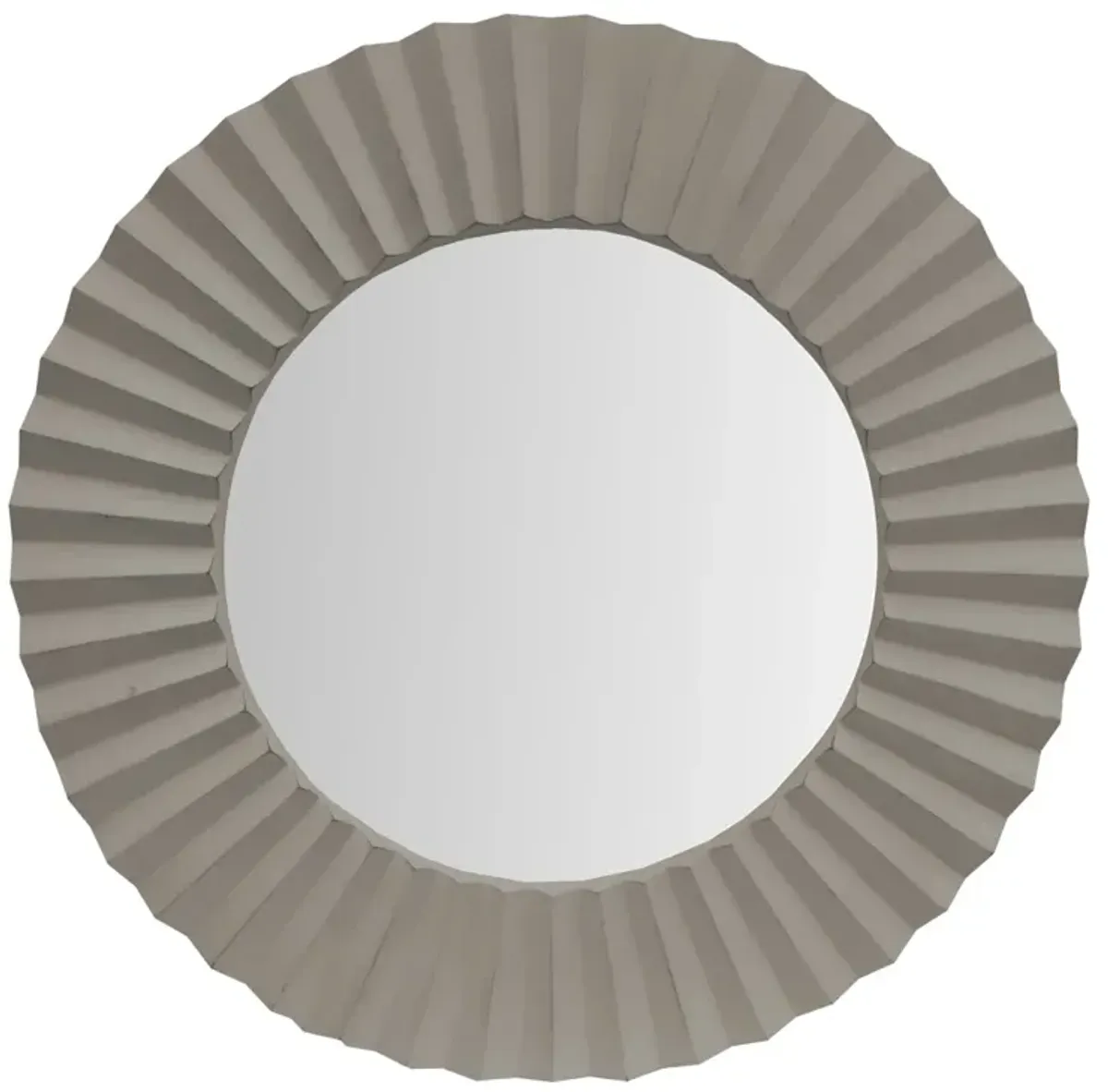 32 Inch Round Beveled Floating Wall Mirror With Corrugated Design Wooden Frame