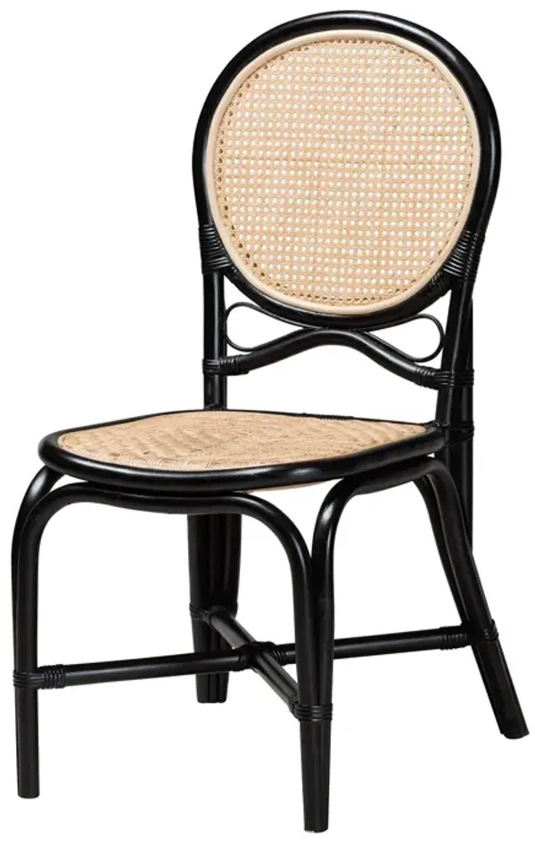Bali & Pari Ayana Mid-Century Modern Two-Tone Black and Natural Brown Rattan Dining Chair