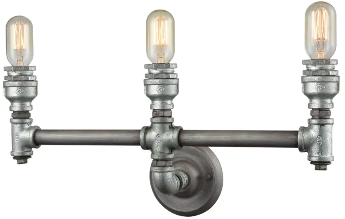 Cast Iron Pipe 22'' Wide 3-Light Vanity Light