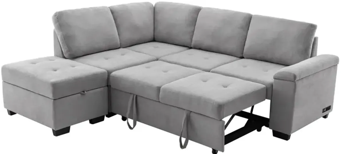 L-Shaped Sleeper Sectional Sofa with USB Charge