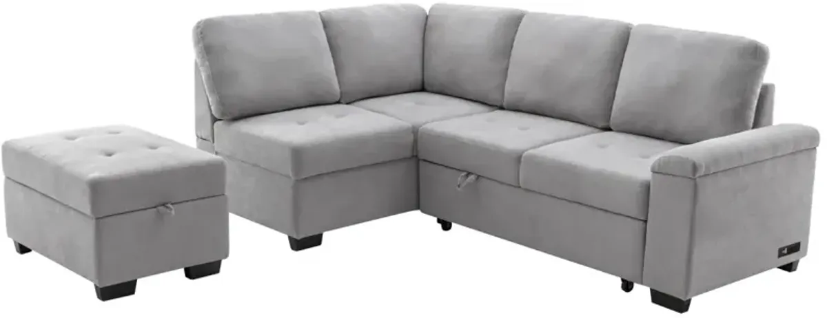 L-Shaped Sleeper Sectional Sofa with USB Charge