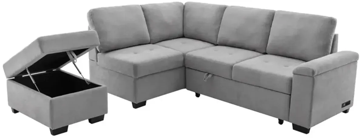 L-Shaped Sleeper Sectional Sofa with USB Charge