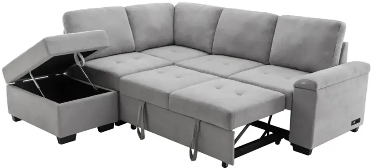 L-Shaped Sleeper Sectional Sofa with USB Charge