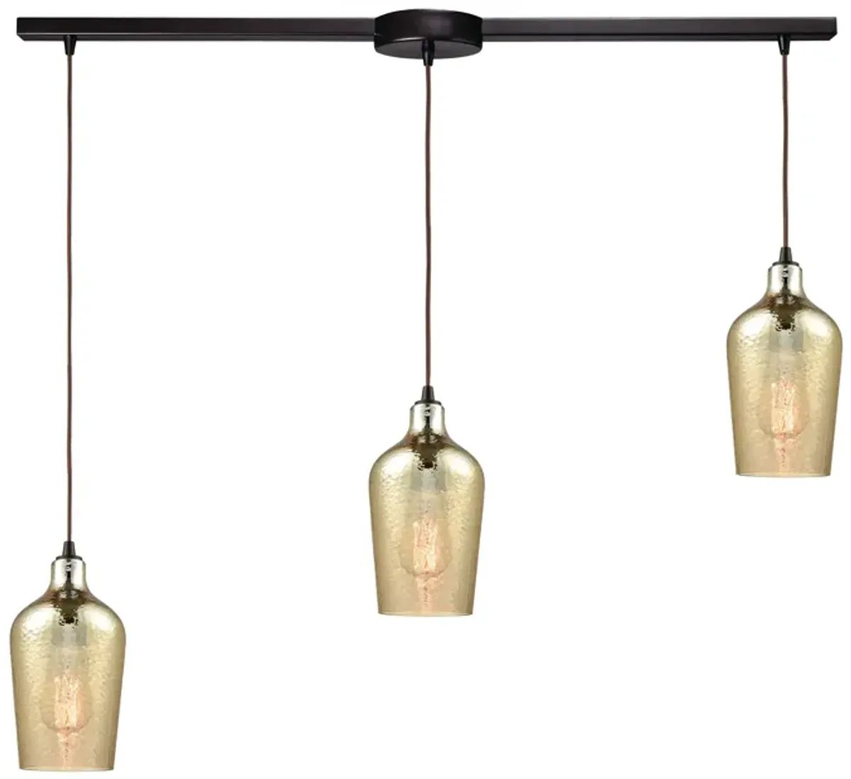 Hammered 36" Wide Amber Slim Glass Mini Pendant