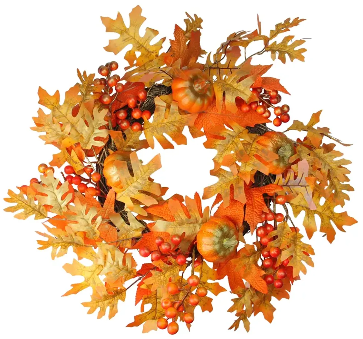 Autumn Leaves  Pumpkins and Berries Artificial Thanksgiving Wreath  22-Inch  Unlit