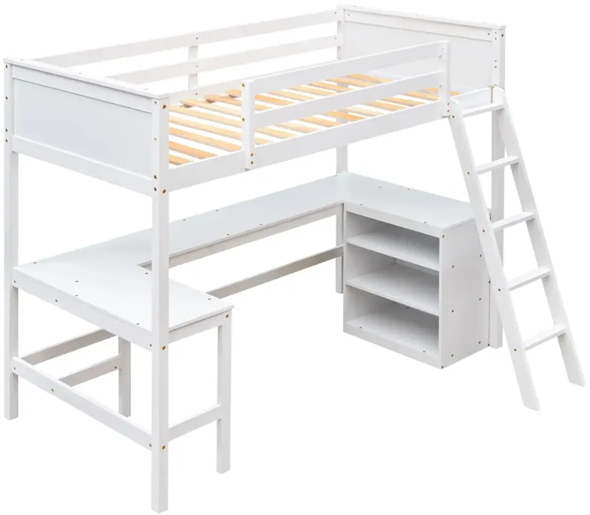 Merax Loft Bed with Shelves and Desk