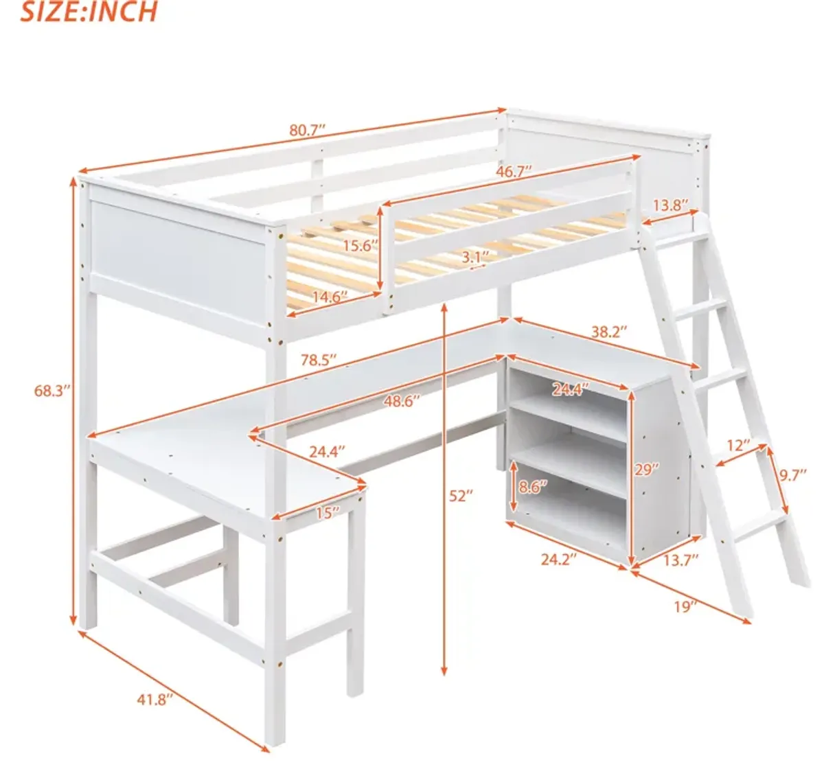 Merax Loft Bed with Shelves and Desk