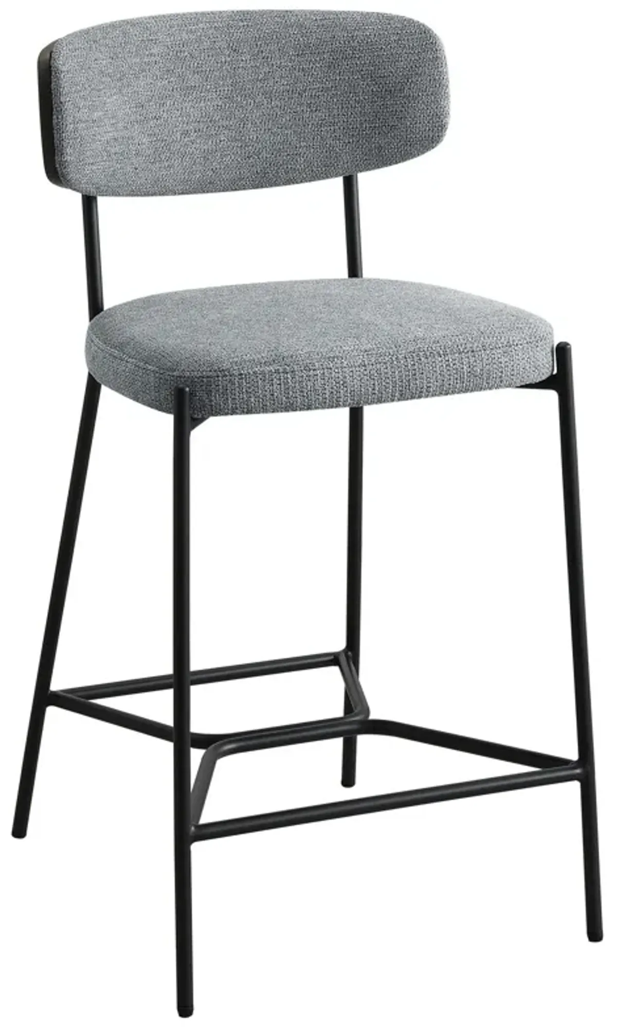 Ellina Counter Height Chair Set of 2, Gray Fabric, Black, 24 Inch - Benzara