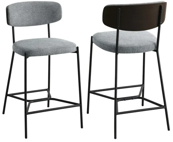 Ellina Counter Height Chair Set of 2, Gray Fabric, Black, 24 Inch - Benzara